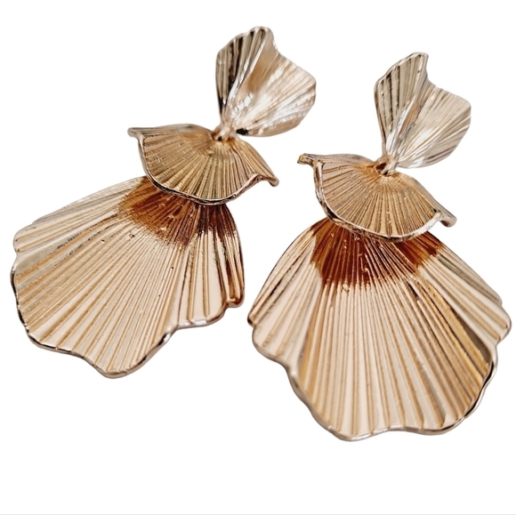 Gold statement Earrings Oversized Wedding Metal textured drop party 💖2/$30 - Picture 8 of 10